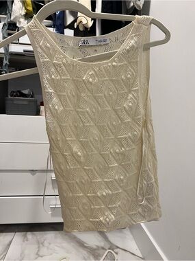 Zara Cream Crochet Sleeveless Tank Top